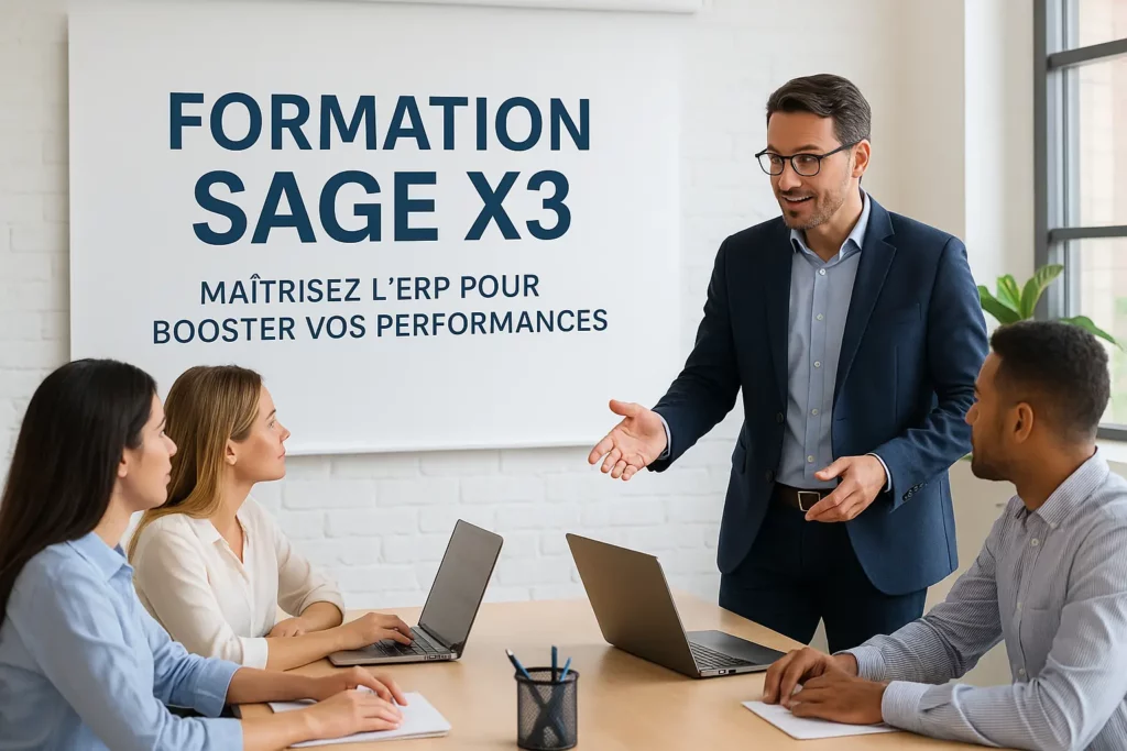 Formation Sage X3 en entreprise - utilisateurs en session avec un expert ERP